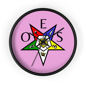 OES Clock - Colorful Emblem with OES Lettering on Pink Dial - Bricks Masons