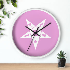 OES Clock - Wood Frame with White OES Emblem on Pink Dial - Bricks Masons