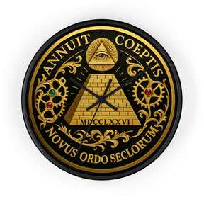 Eye of Providence Clock - Pyramid and All Seeing Eye with Latin Motto - Bricks Masons