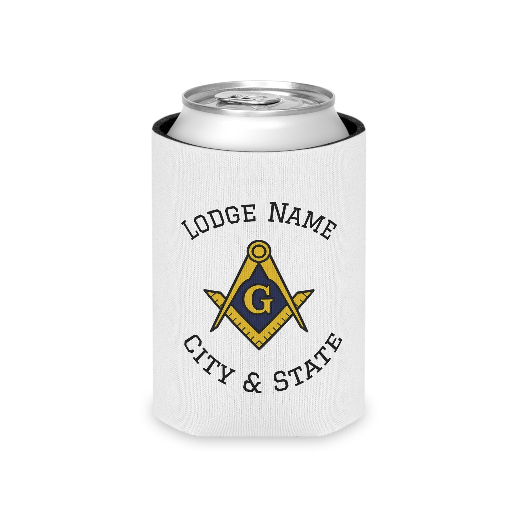 Master Mason Blue Lodge Can Cooler - Square & Compass with G Personalize Your Lodge - Bricks Masons