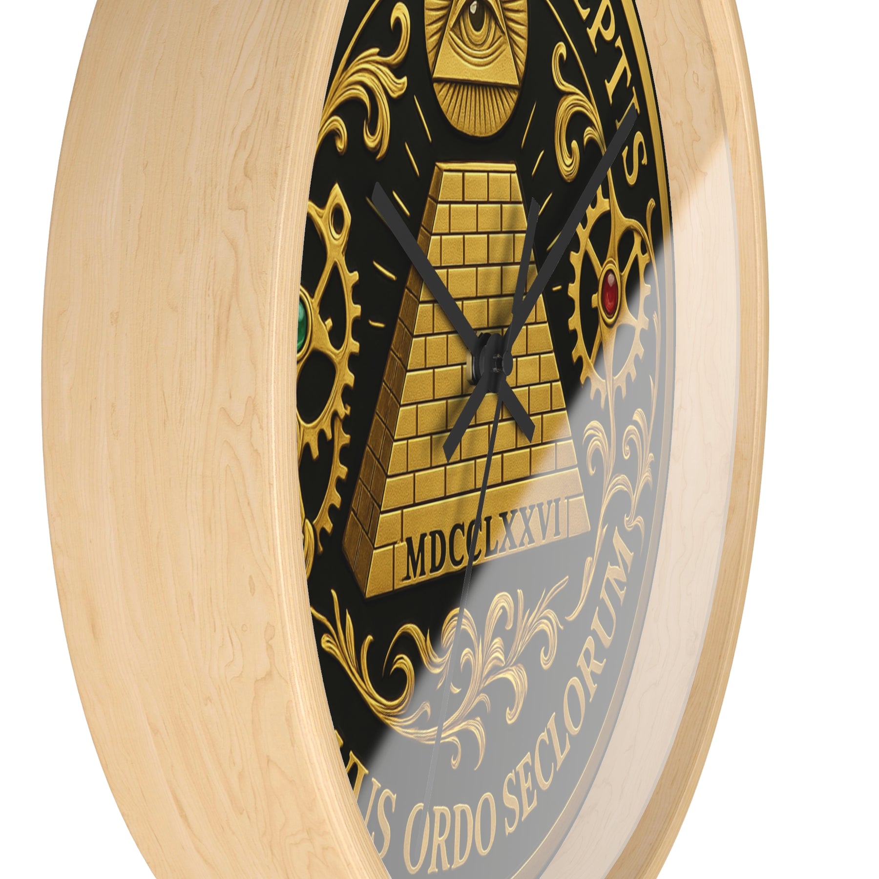 Eye of Providence Clock - Pyramid and All Seeing Eye with Latin Motto - Bricks Masons