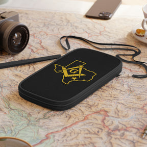 Master Mason Blue Lodge Passport Wallet - Black Texas Mason With Shoulder & Wrist Strap - Bricks Masons