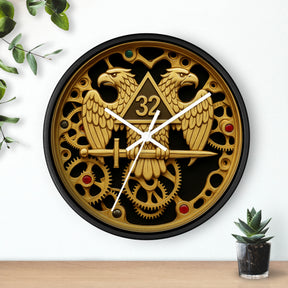 32nd Degree Scottish Rite Clock - Double Headed Eagle with Open Gear - Bricks Masons