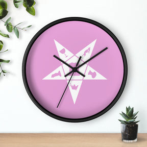 OES Clock - Wood Frame with White OES Emblem on Pink Dial - Bricks Masons