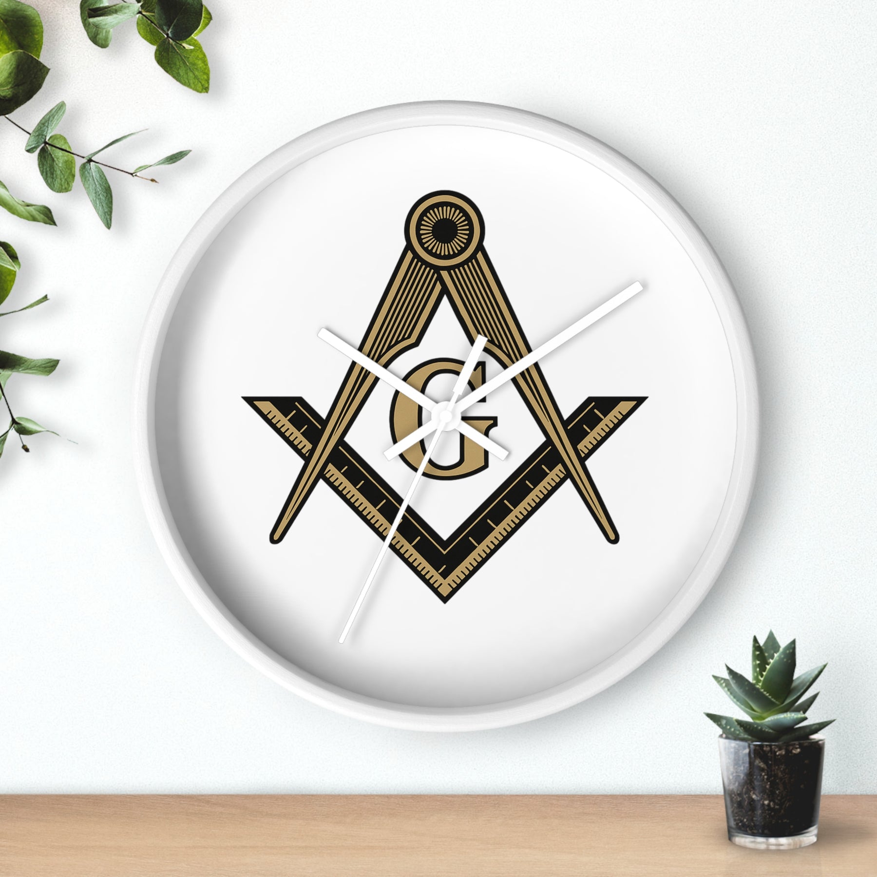 Master Mason Blue Lodge Clock - Distinguished S&C G on White Dial - Bricks Masons