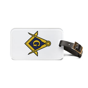 Master Mason Blue Lodge Luggage Tag - White S&C G With Black Leather Strap - Bricks Masons