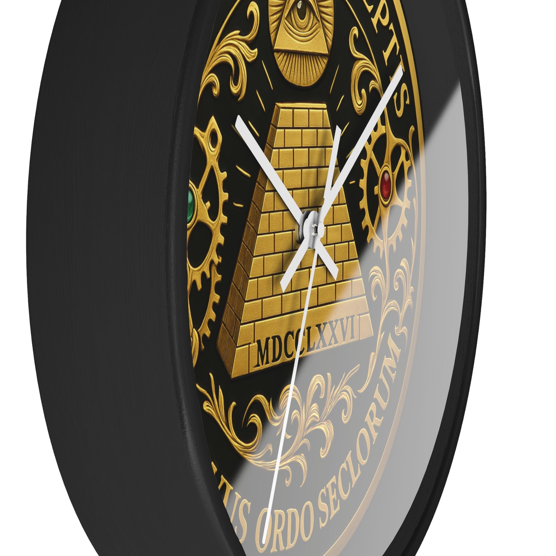 Eye of Providence Clock - Pyramid and All Seeing Eye with Latin Motto - Bricks Masons