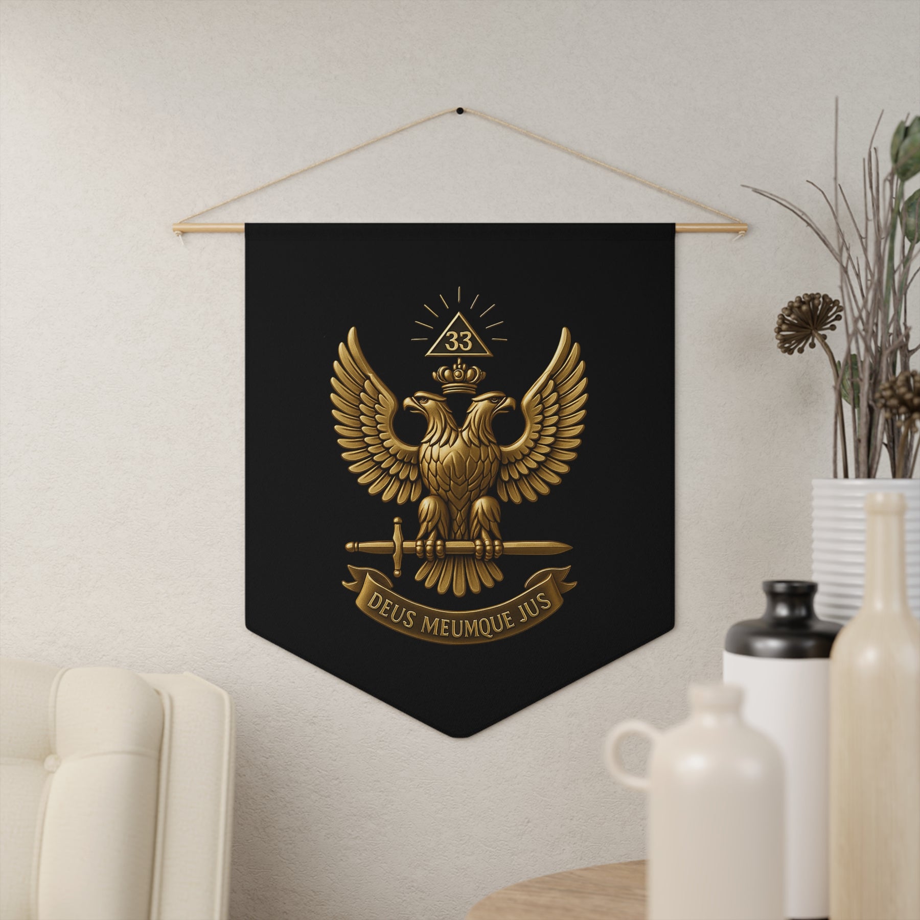 33rd Degree Scottish Rite Pennant - Deus Meumque Jus with Double Headed Eagle - Bricks Masons