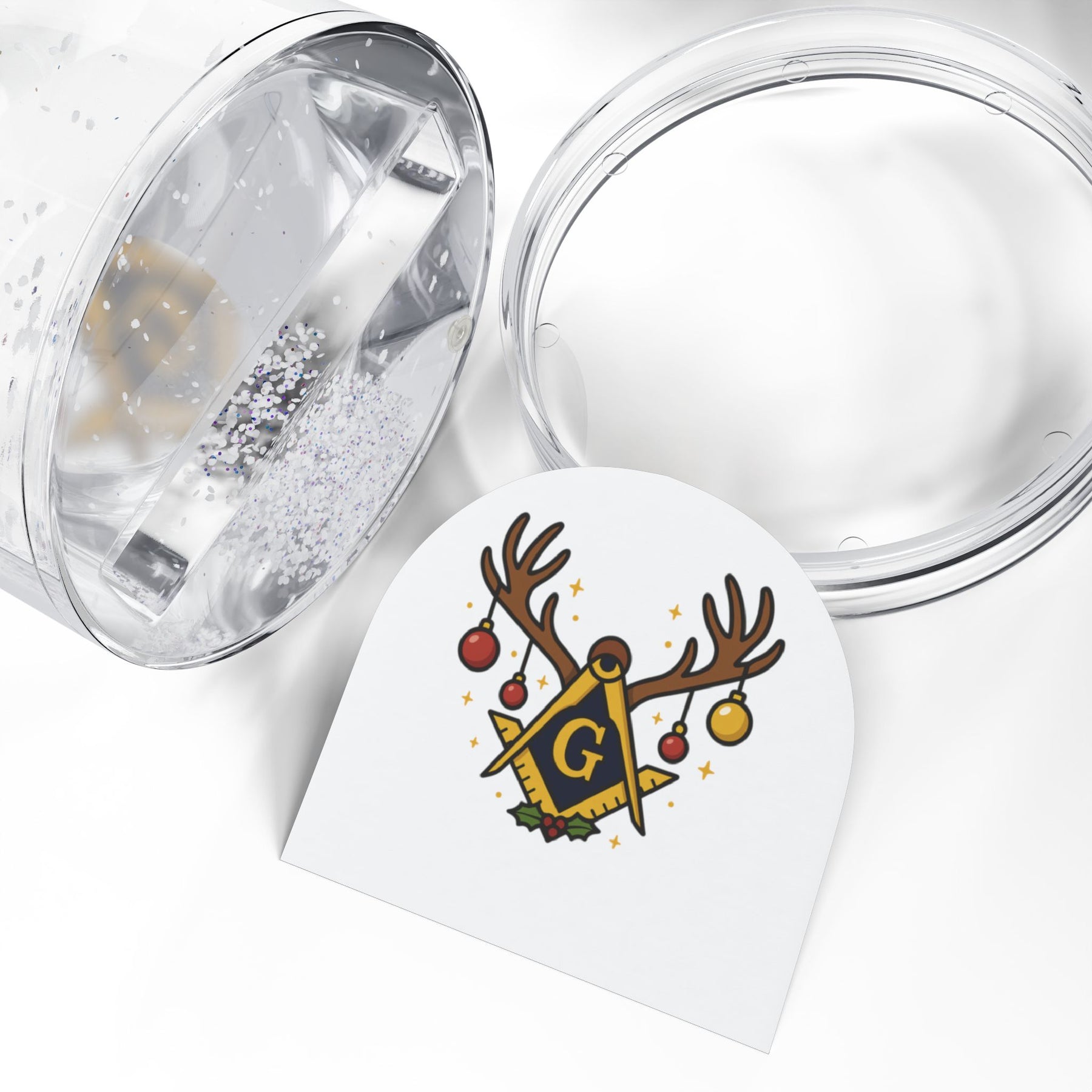 Master Mason Blue Lodge Snow Globe - Square & Compass with G Symbol Holiday Edition - Bricks Masons