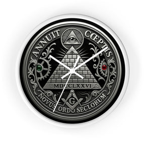 Master Mason Blue Lodge Clock - S&C with Pyramid & All Seeing Eye Latin Motto - Bricks Masons
