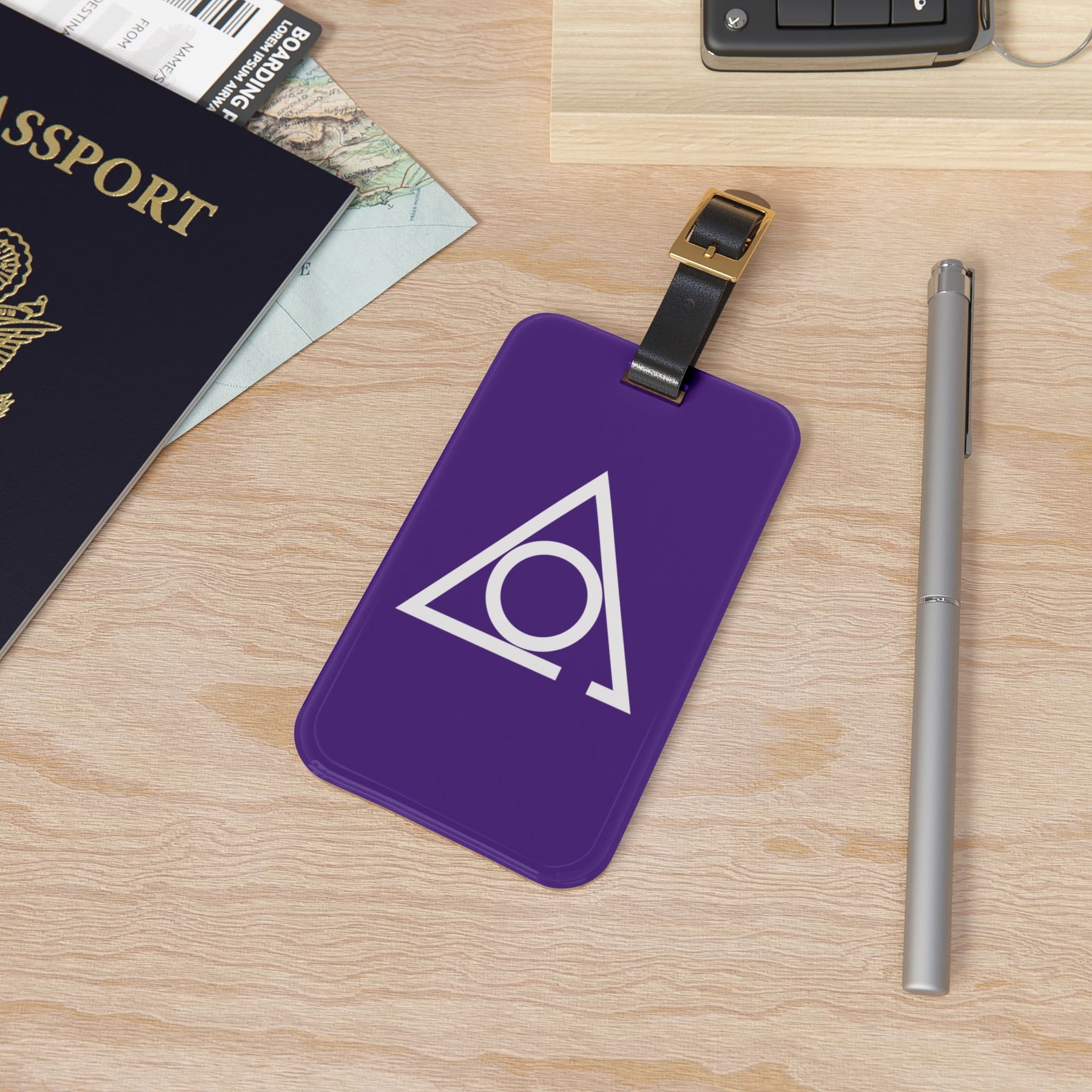 LOCOP Luggage Tag - Purple With Black Leather Strap - Bricks Masons