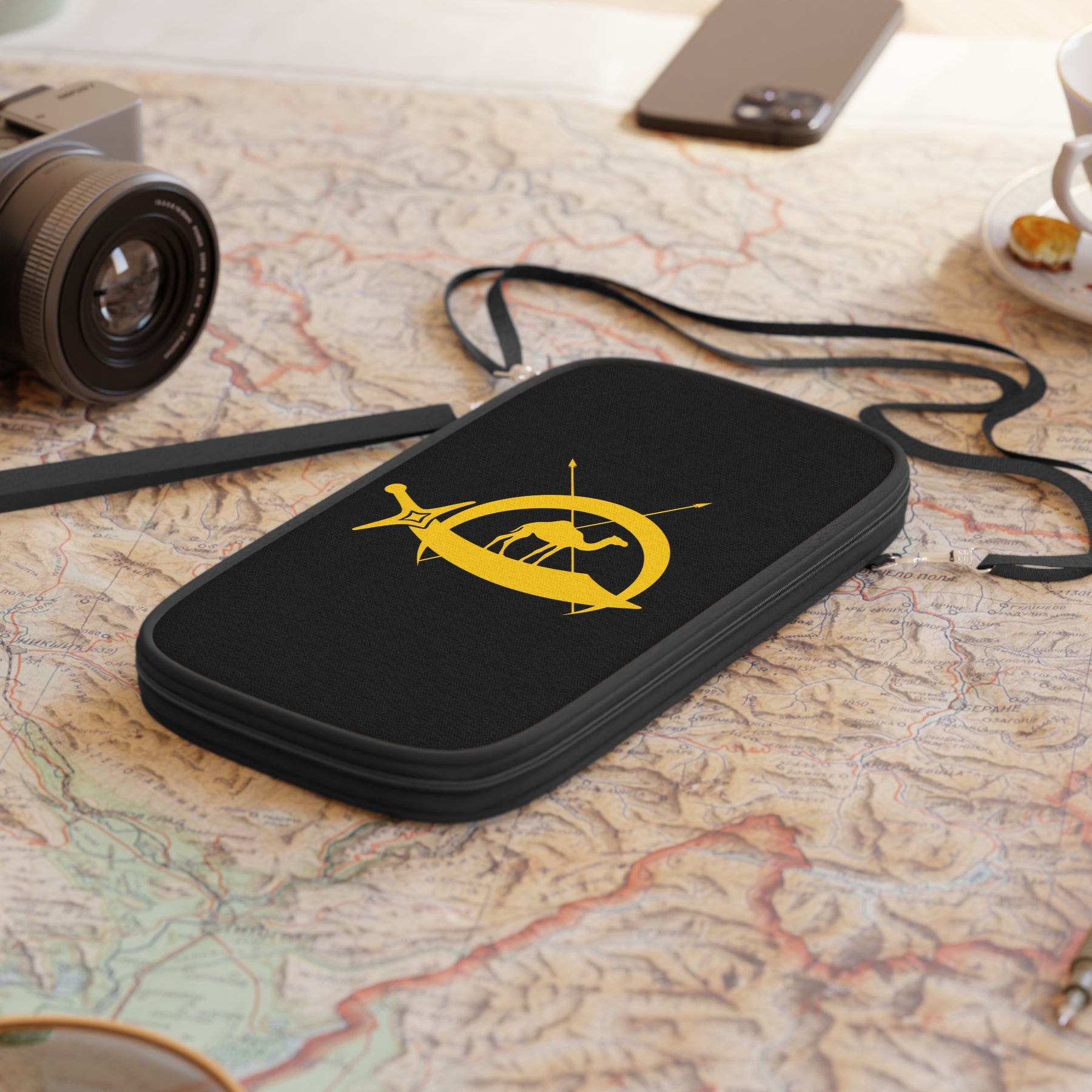 DOKO Passport Wallet - Black & Yellow With Shoulder & Wrist Strap - Bricks Masons
