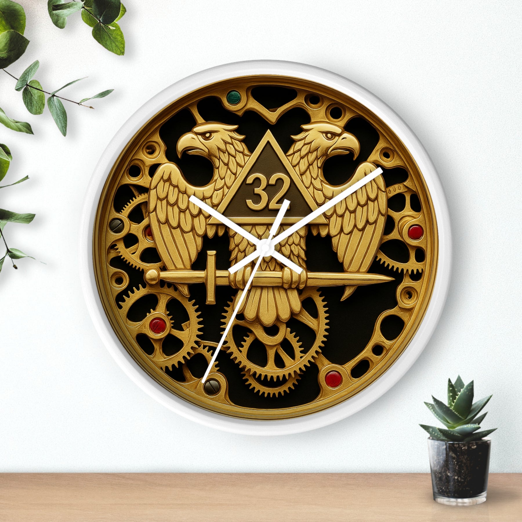 32nd Degree Scottish Rite Clock - Double Headed Eagle with Open Gear - Bricks Masons