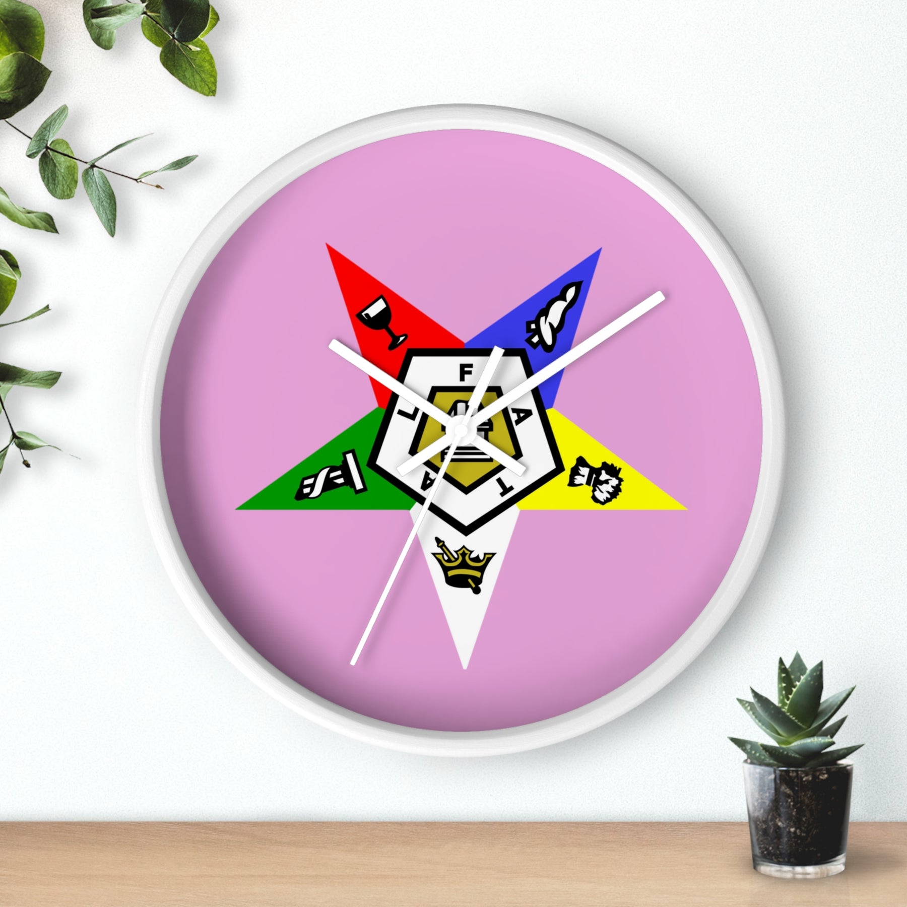 OES Clock - Classic Wood Frame with Star Emblem Design - Bricks Masons