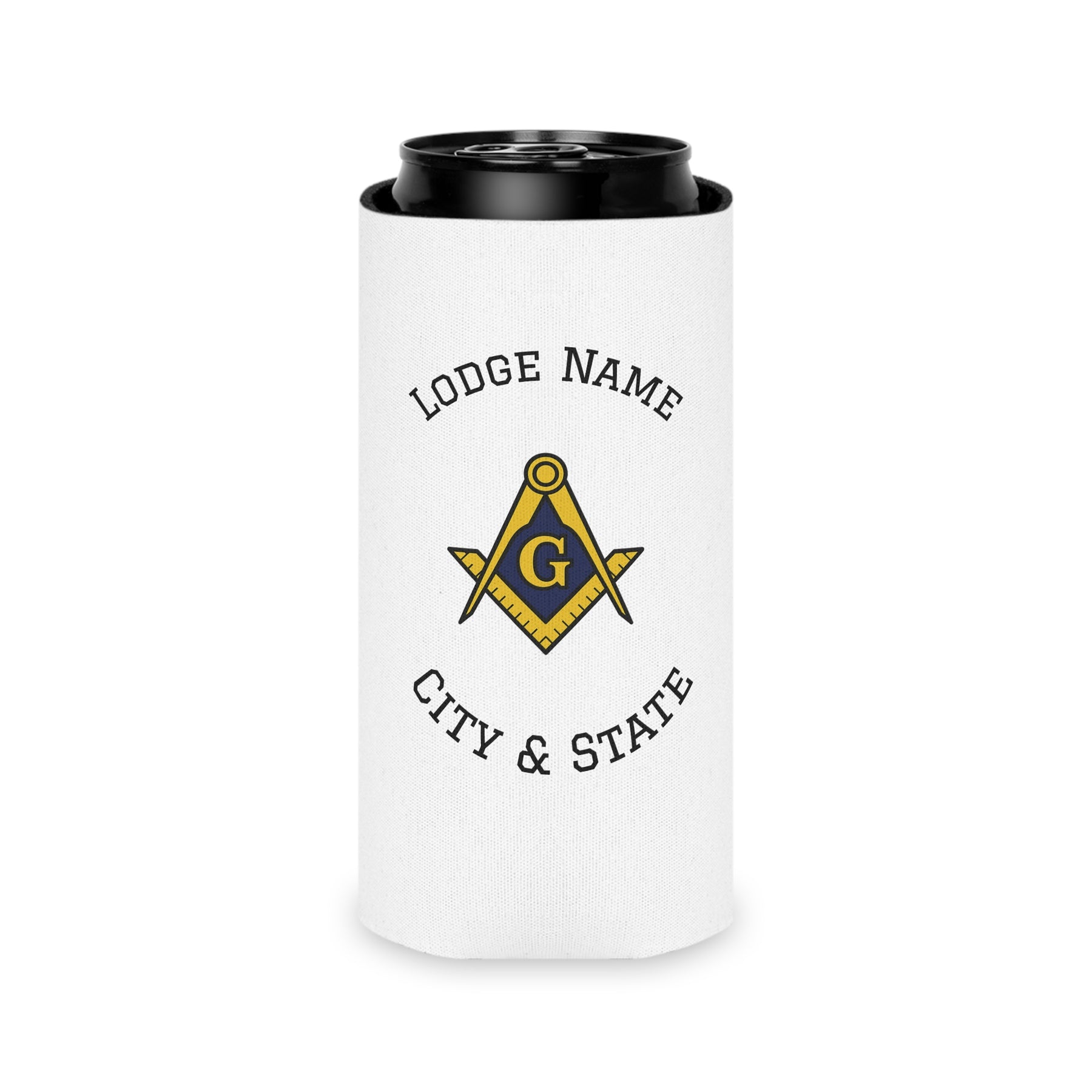 Master Mason Blue Lodge Can Cooler - Square & Compass with G Personalize Your Lodge - Bricks Masons