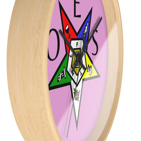 OES Clock - Colorful Emblem with OES Lettering on Pink Dial - Bricks Masons