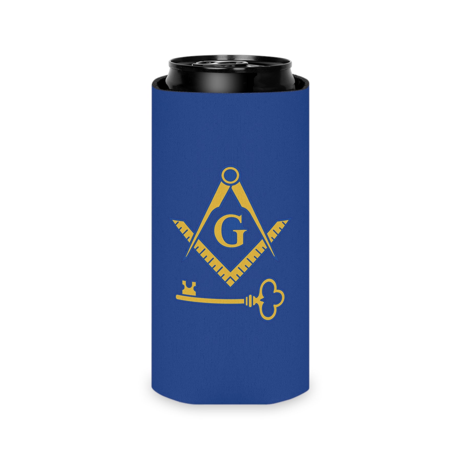 International Masons Can Cooler - Gold & Blue Square & Compass G - Bricks Masons