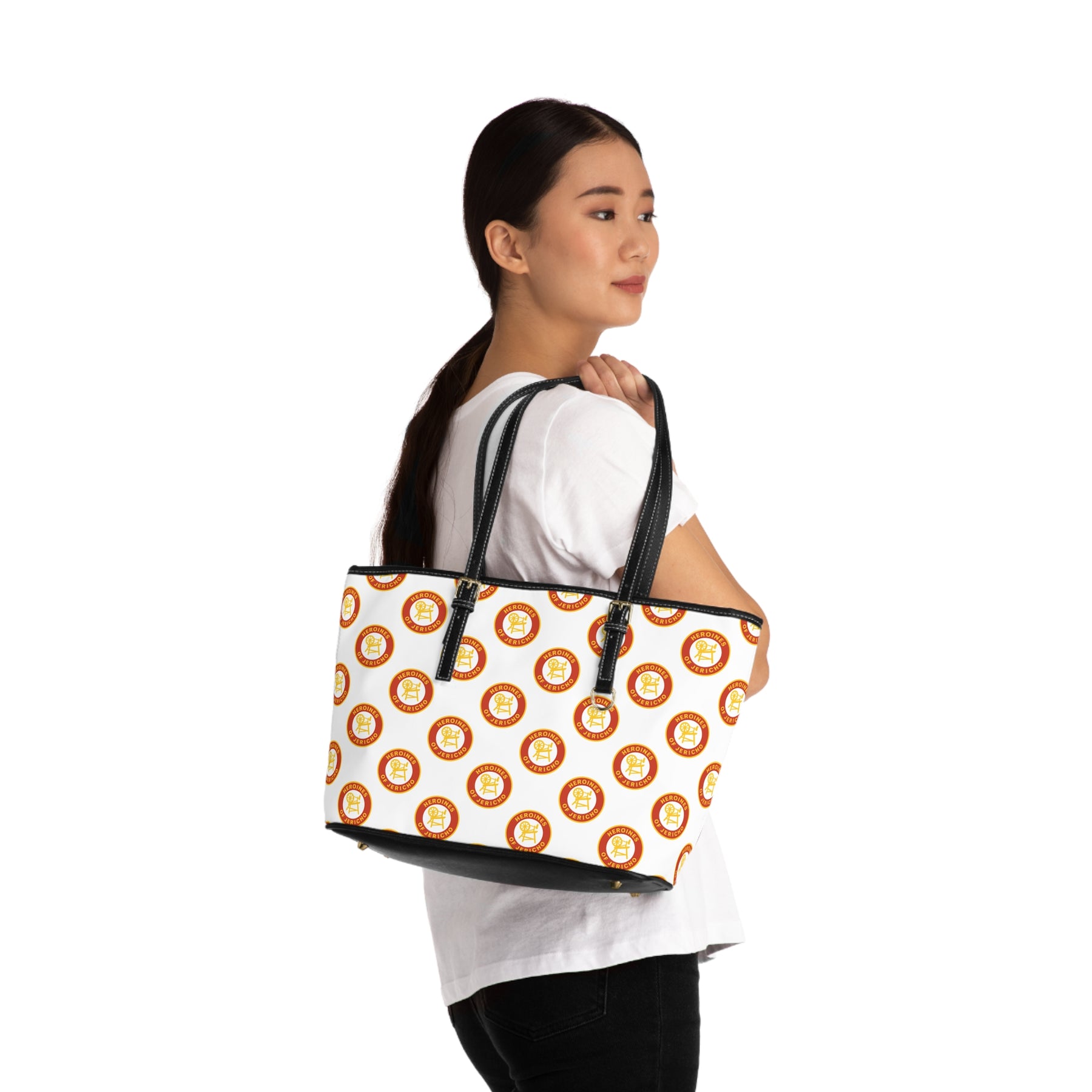 Heroines of Jericho Handbag - White PU Leather Adjustable Handles - Bricks Masons