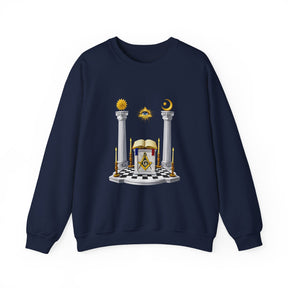 Master Mason Blue Lodge Sweatshirt - S&C G with Altar Pillars and Eye on Checkered Floor - Bricks Masons