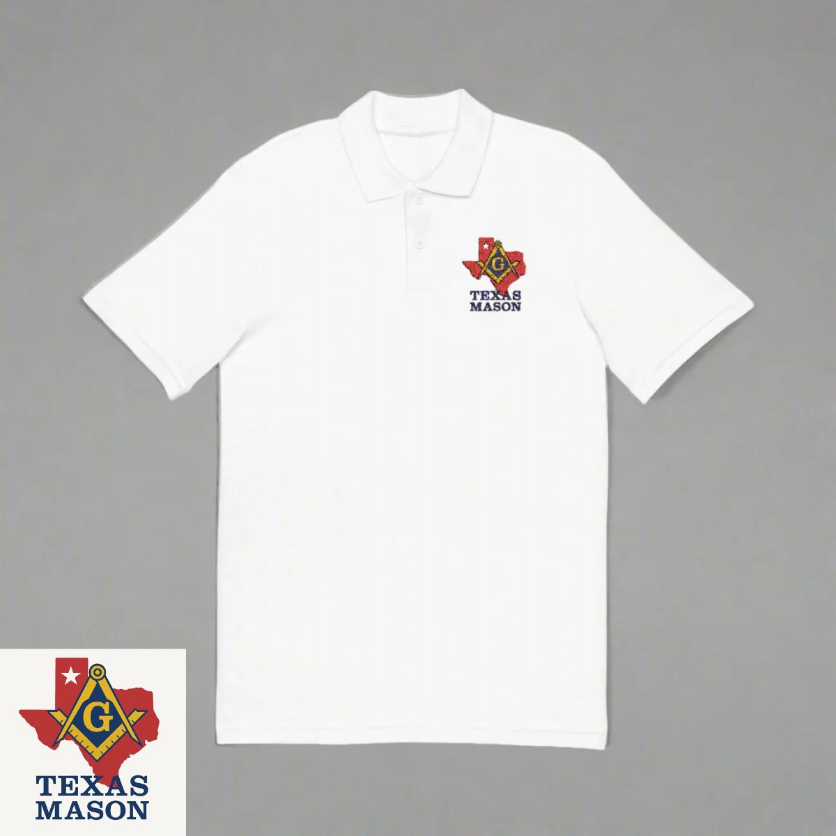 Master Mason Blue Lodge Polo Shirt - Embroidered Square & Compass G Texas Mason - Bricks Masons