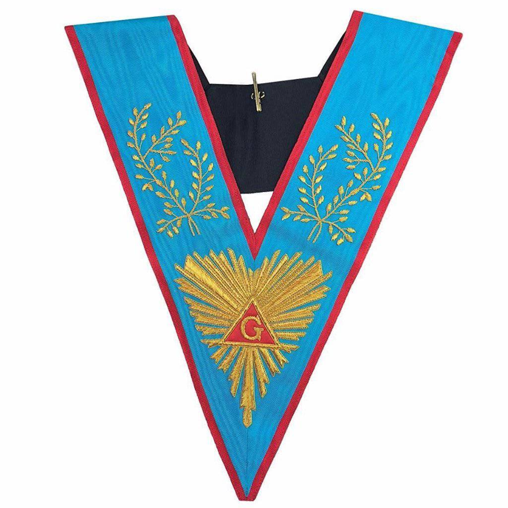 Worshipful Master Memphis Misraim French Regulation Collar - Sky Blue Moire with Pink Edges