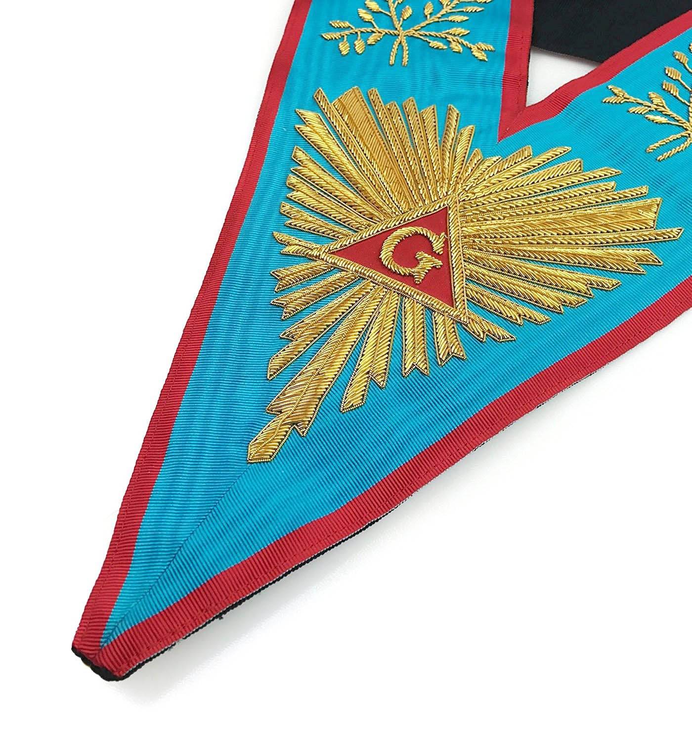 Worshipful Master Memphis Misraim French Regulation Collar - Sky Blue Moire with Pink Edges