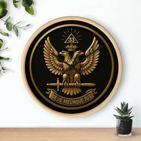 33rd Degree Scottish Rite Clock - Eagle Emblem with “Deus Meumque Jus 33” - Bricks Masons