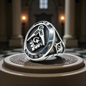 Masonic Master Silver Ring with Stones 2.2 x 1.7 Art 63 - Bricks Masons