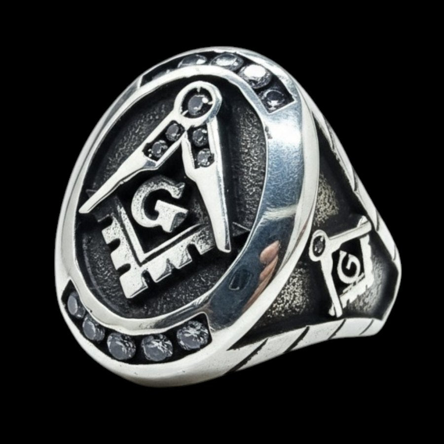 Masonic Master Silver Ring with Stones 2.2 x 1.7 Art 63 - Bricks Masons