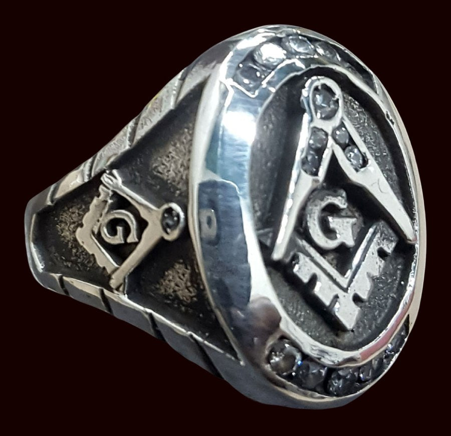 Masonic Master Silver Ring with Stones 2.2 x 1.7 Art 63 - Bricks Masons