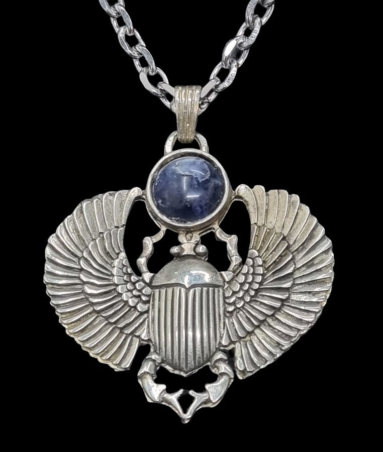 Egyptian Winged Scarab Pendant Silver 6 x 5 cm 22 g Art 635 - Bricks Masons