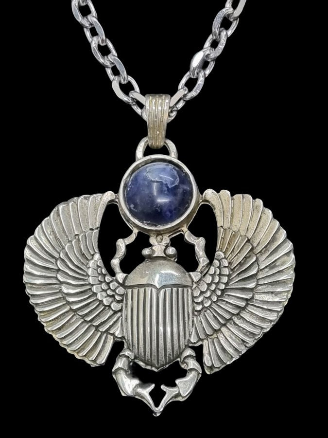Egyptian Winged Scarab Pendant Silver 6 x 5 cm 22 g Art 635 - Bricks Masons