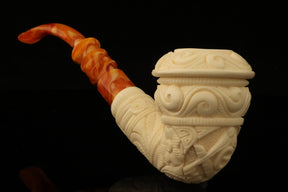 Master Mason Blue Lodge Meerschaum Pipe - Wax Coated With Square & Compass G - Bricks Masons