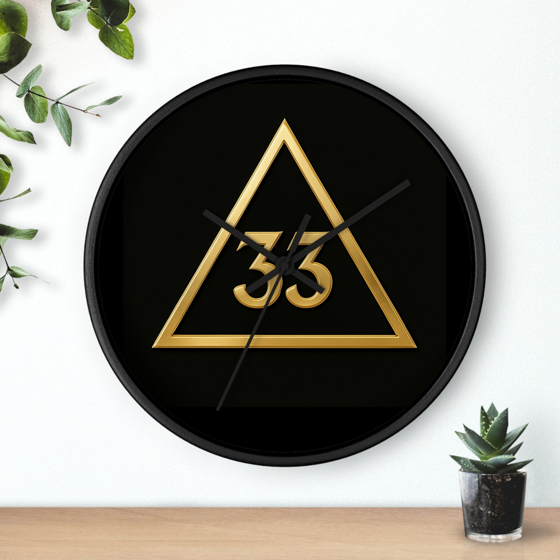 33rd Degree Scottish Rite Clock - Golden Triangle 33 Emblem on Wood Frame - Bricks Masons