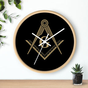 Master Mason Blue Lodge Clock - Golden S&C G on Black Dial - Bricks Masons