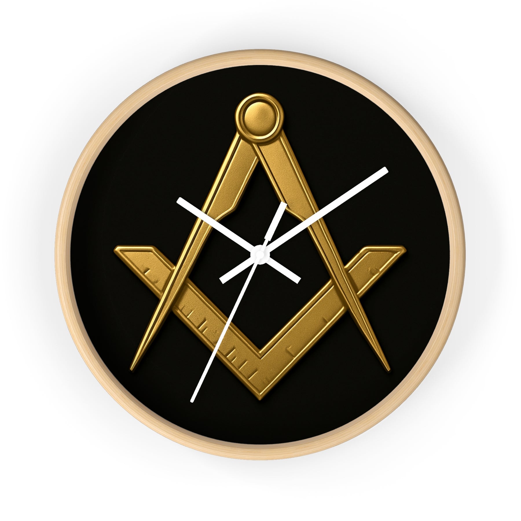 Master Mason Blue Lodge Clock - Classic Square & Compass on Wood Frame - Bricks Masons