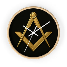 Master Mason Blue Lodge Clock - Classic Square & Compass on Wood Frame - Bricks Masons