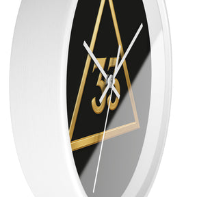 33rd Degree Scottish Rite Clock - Golden Triangle 33 Emblem on Wood Frame - Bricks Masons