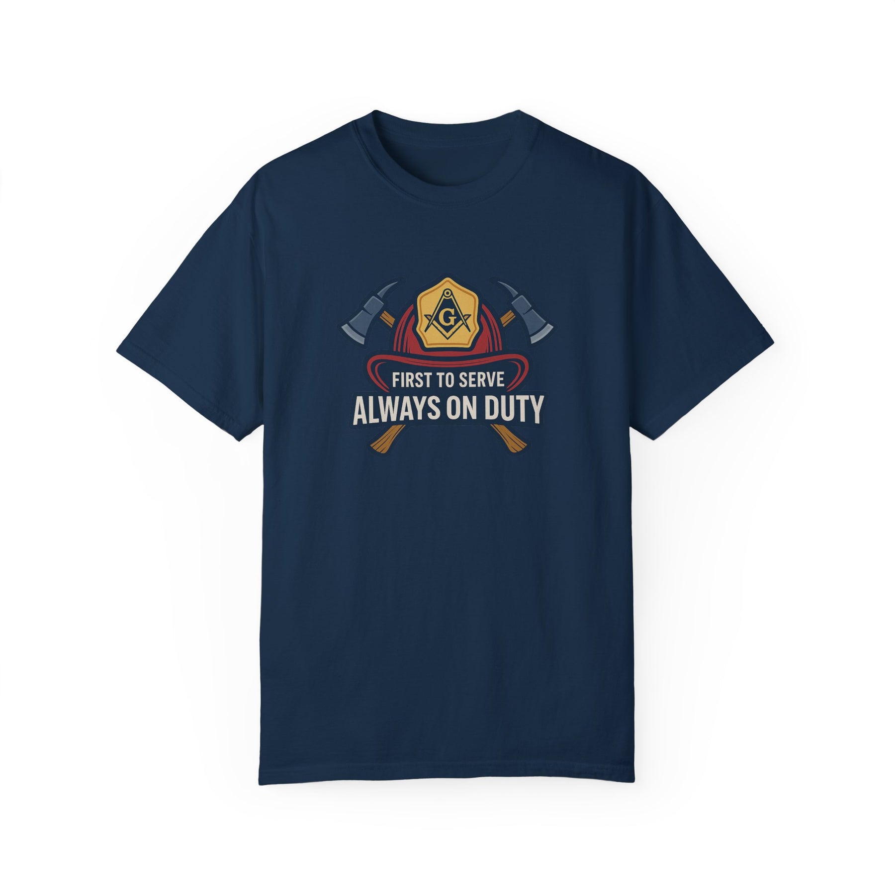Master Mason Blue Lodge T-Shirt - Garment-Dyed Firefighter Tee - Bricks Masons