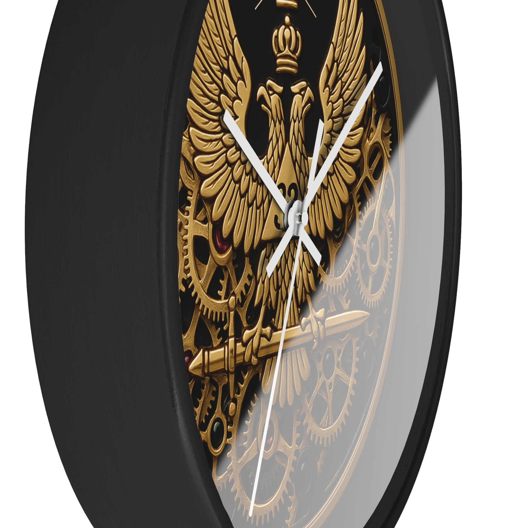 33rd Degree Scottish Rite Clock - Open Gear Eagle on Wood Frame With Plexiglass Face - Bricks Masons
