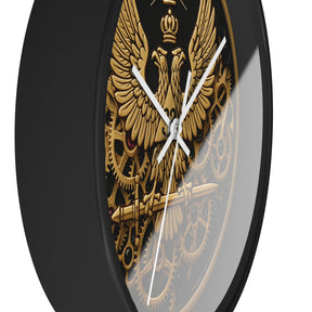 33rd Degree Scottish Rite Clock - Open Gear Eagle on Wood Frame With Plexiglass Face - Bricks Masons