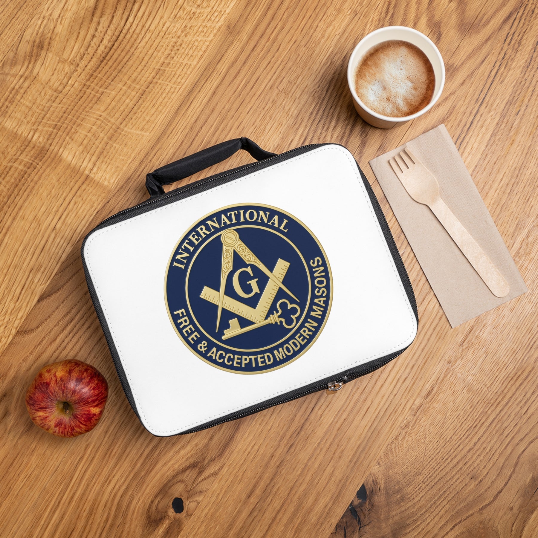 International Masons Lunch Bag - Blue & White Fully Insulated Zipper Closure - Bricks Masons