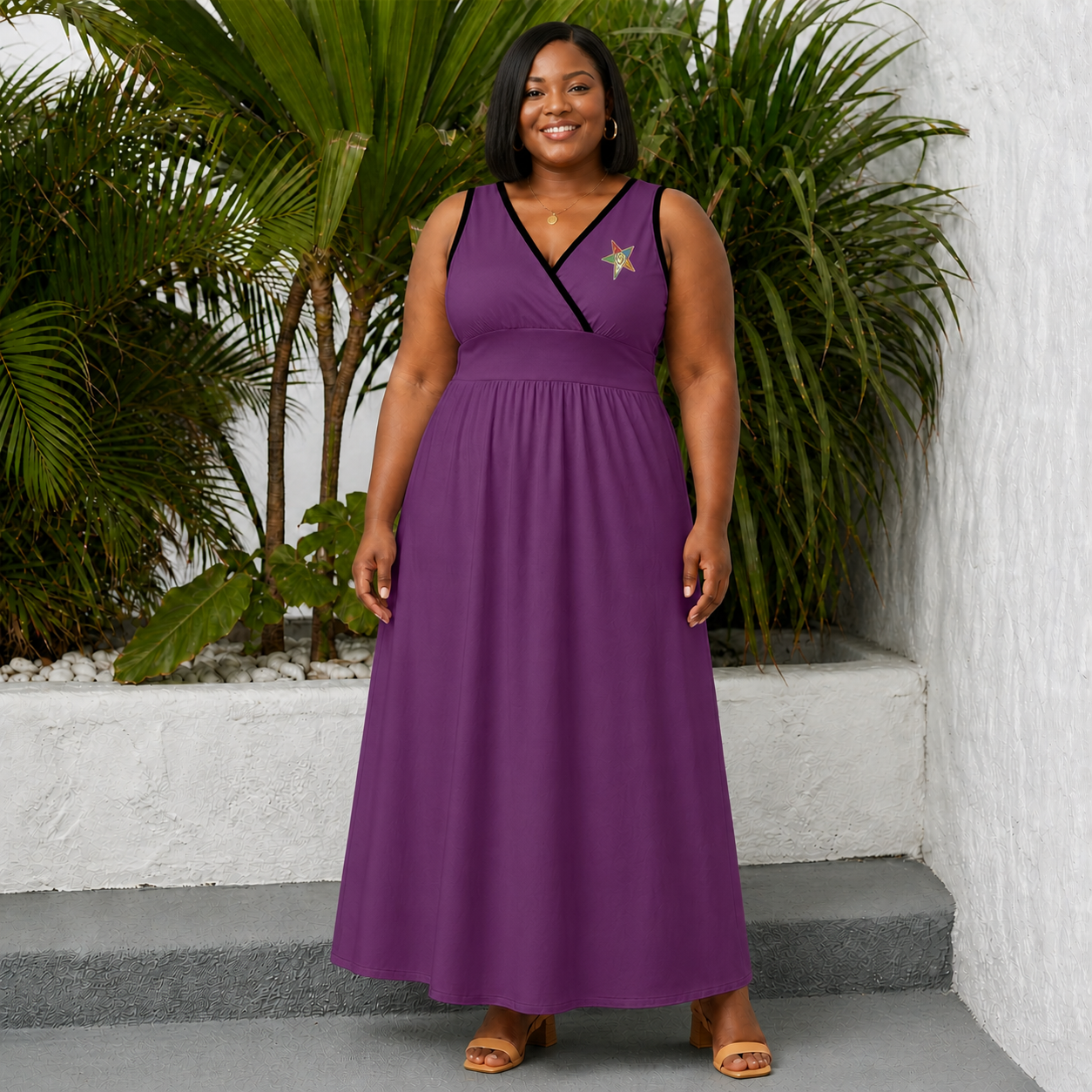 OES Dress - Sleeveless Purple with Eastern Star Emblems - Bricks Masons
