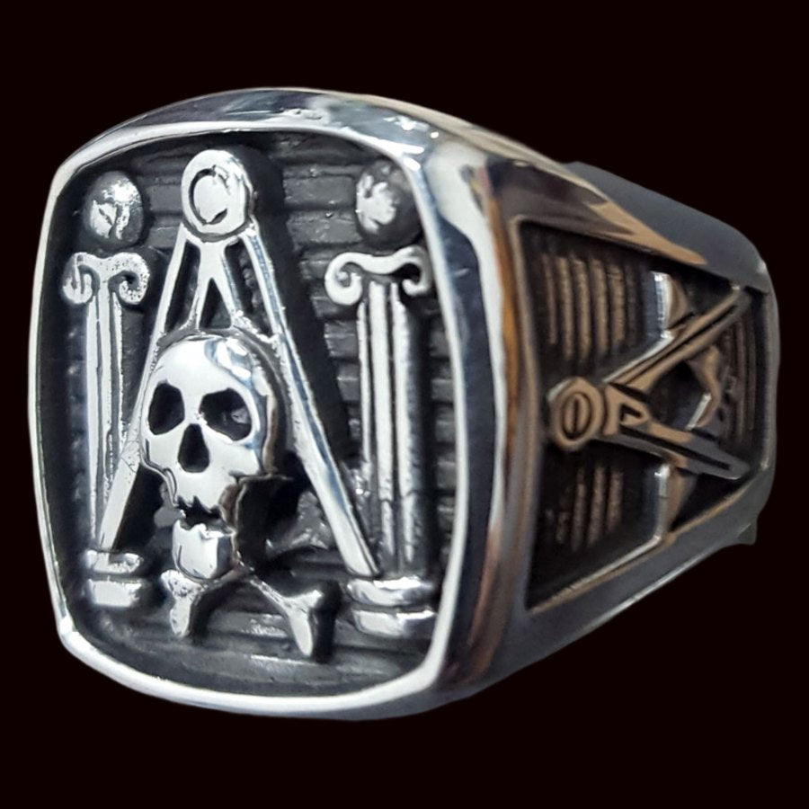 Masonic Skull Column Ring in Silver, 1.7 cm, 16 gr, Art. 78 - Bricks Masons