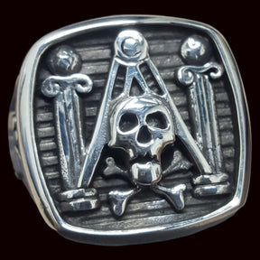Masonic Skull Column Ring in Silver, 1.7 cm, 16 gr, Art. 78 - Bricks Masons