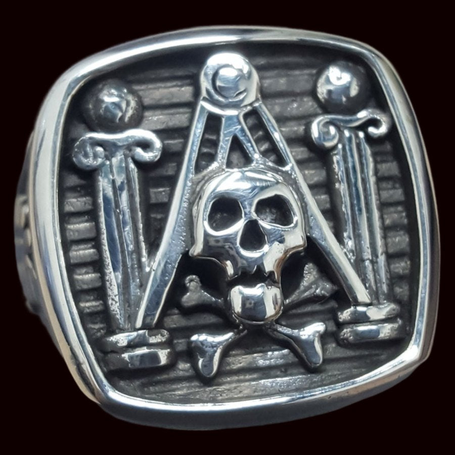 Masonic Skull Column Ring in Silver, 1.7 cm, 16 gr, Art. 78 - Bricks Masons