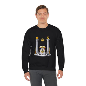 Master Mason Blue Lodge Sweatshirt - S&C G with Altar Pillars and Eye on Checkered Floor - Bricks Masons