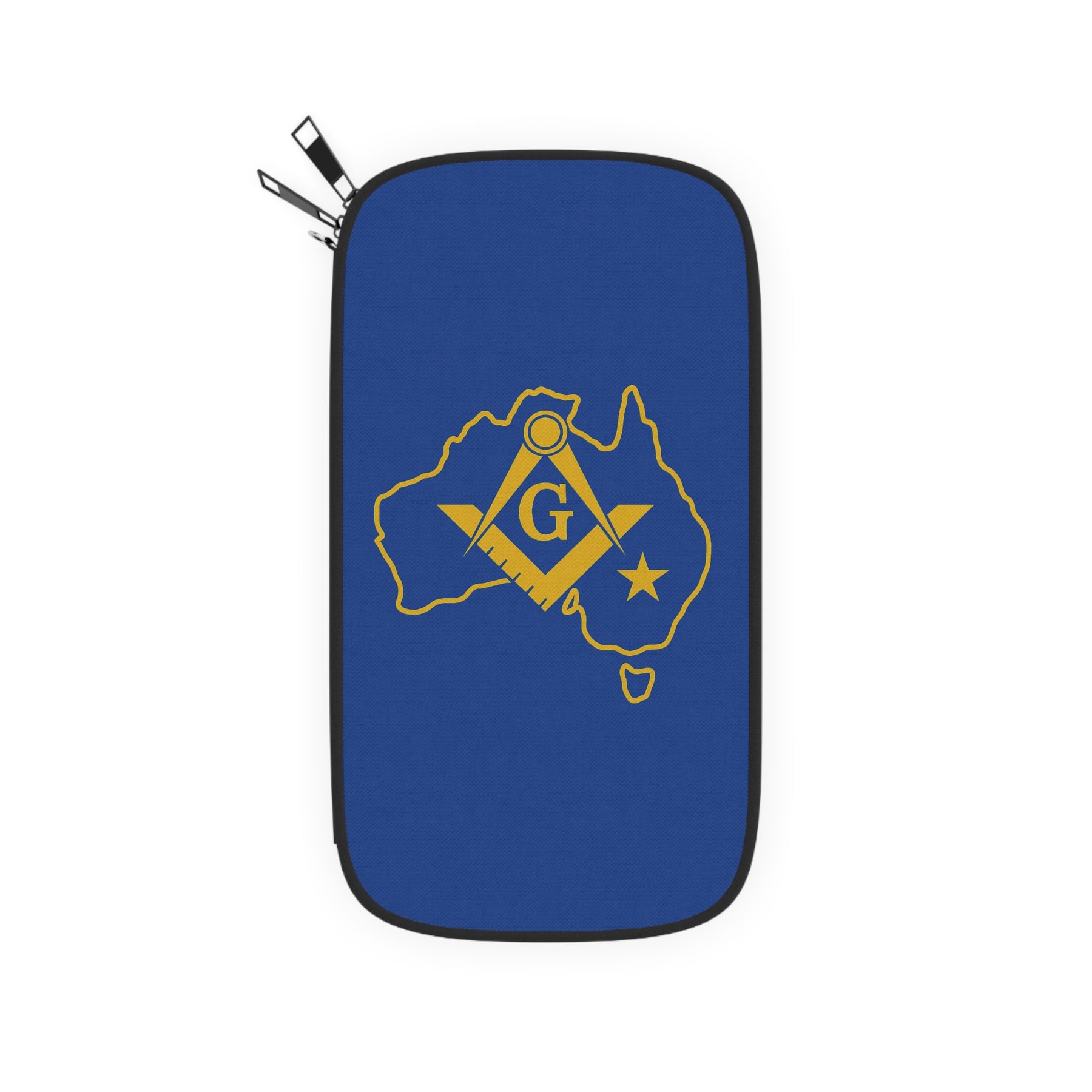 Master Mason Blue Lodge Australia Jurisdiction Passport Wallet - Gold S&C With Blue - Bricks Masons