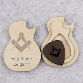 Master Mason Blue Lodge Pick - Wooden Guitar Shape - Bricks Masons