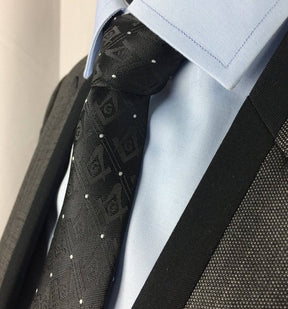 Master Mason Blue Lodge Necktie - Black with Polkadot Square & Compass G